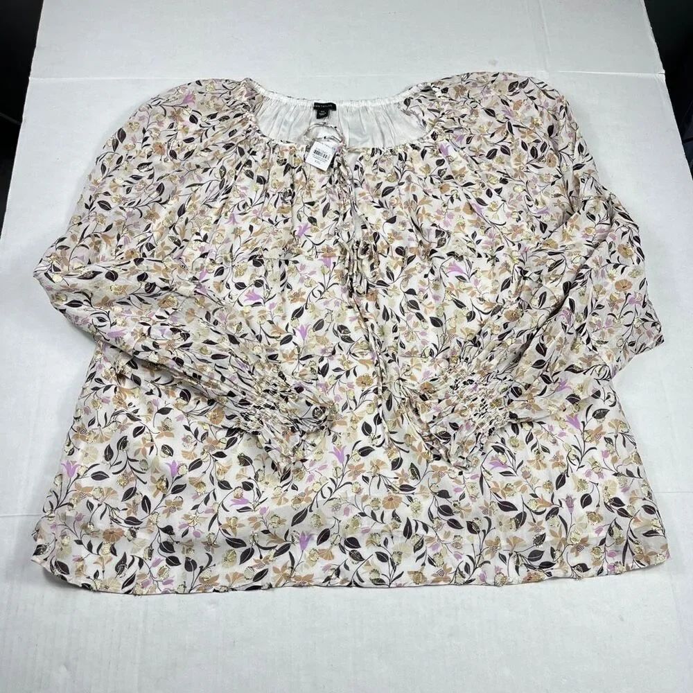 Ann Taylor Floral Blouse XXL Romantic Boho Long Sleeve Smocked Peasant Top NWT